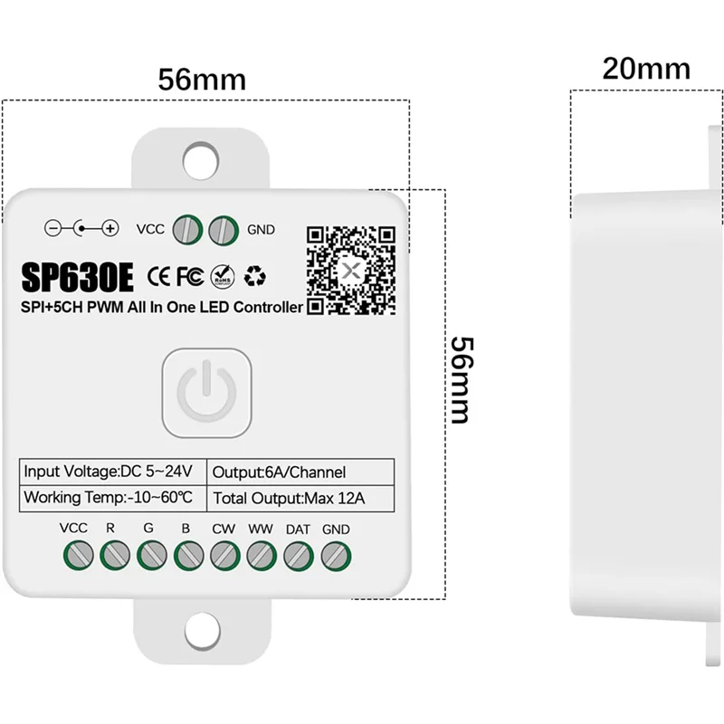 A08M-2X SP630E Bluetooth LED Controller Support PWM Single Color CCT RGB RGBW RGBCCT And SPI TTL IC Chip LED Strip Light