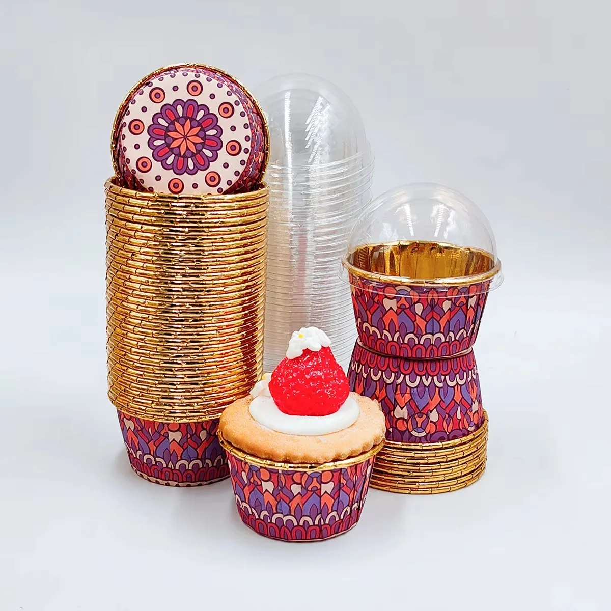 Set, 50pcs Disposable Cupcake Cups With Lids, Disposable Muffin Cups With Lids, Ramadan Baking Cups, Perfect for Ramadan