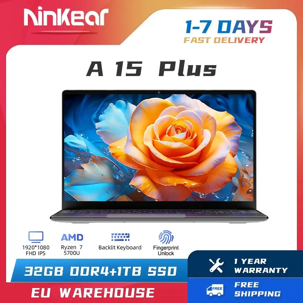 Ninkear Laptop A15 Plus Amd Ryzen™7 5700u 15.6-Inch Fhd Ips 60Hz 32Gb + 1Tb Ssd Verlichte