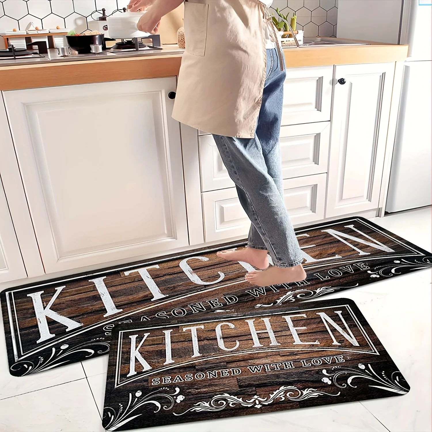 Rustic Dark Wood Vine Runner Rug Living Room Bedroom Kitchen Mat Bathroom Entrance Doormat 1/2/3pcs Laundry Hallway Floor Carpet