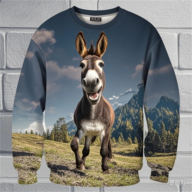 3D Printed Funny Animal Round Neck Sweatshirt For Men Horses Donkeys Pattern Casual Comfortable Autumn Men Pullover Dropshipping