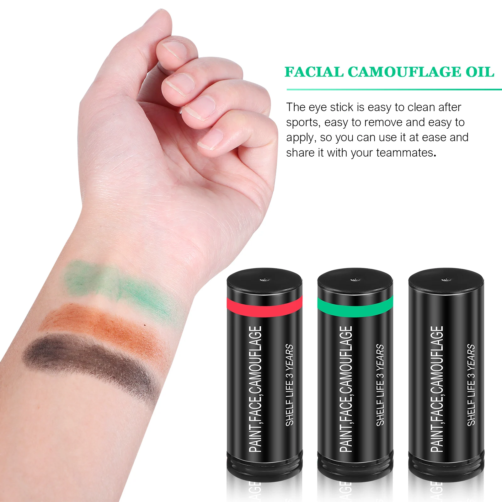 

6 Pcs Camouflage Oil Eye Black Sticks Sports Make Up Football Face Paint Baseball Eyeblack Crayons Sweat Resistant Easy Remove