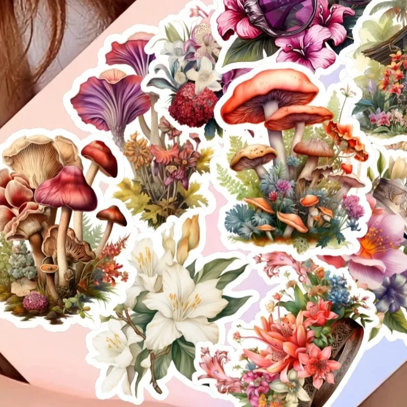 16pcs Cute Self-made Retro Retro Plant Mushroom Stickers Scrapbooking decorative DIY Craft Photo Albums journaling  kawaii