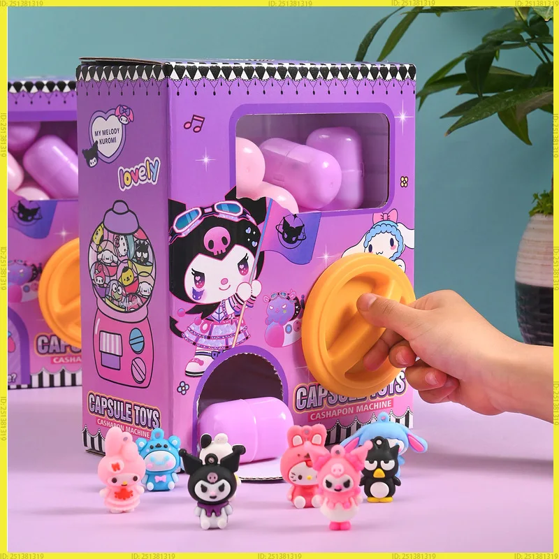 

New Sanrio Children Cartoon Kuromi Twisting Egg Machine Mini Doll Grabbing Doll Machine DIY Fun Egg Blind Box Toy Surprise Gifts