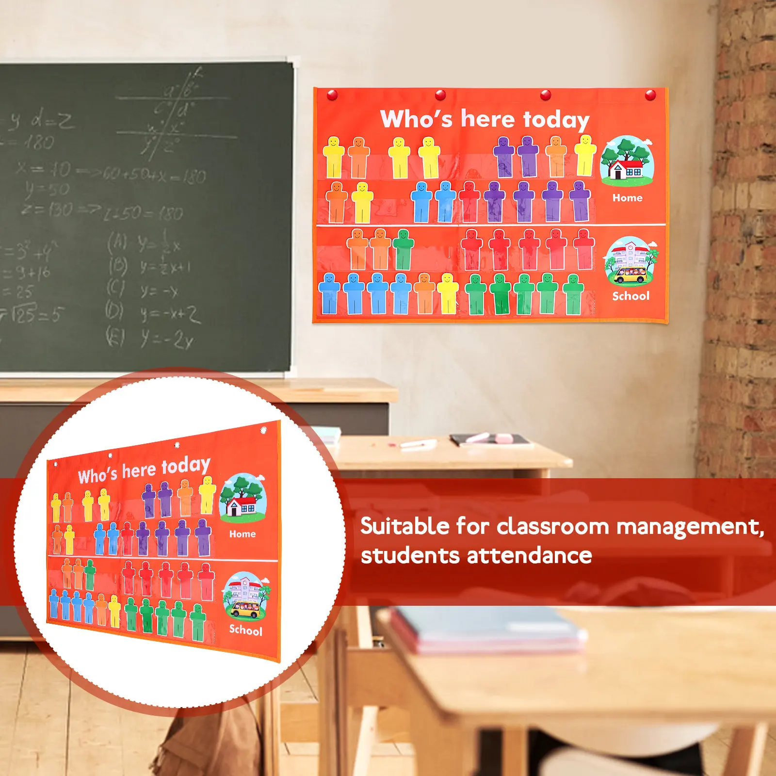 Attendance Chart for Classroom Management Pocket Style Portable Lightweight Polyester Fabric Bright Color for Preschool School