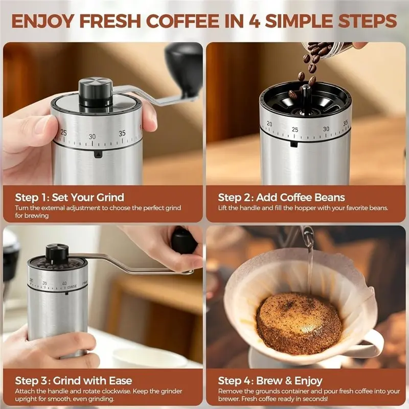 ABXF-Mini Manual Coffee Grinder With 40 External Grind Settings, Conical Burr Hand Coffee Grinder,For Espresso, Pour