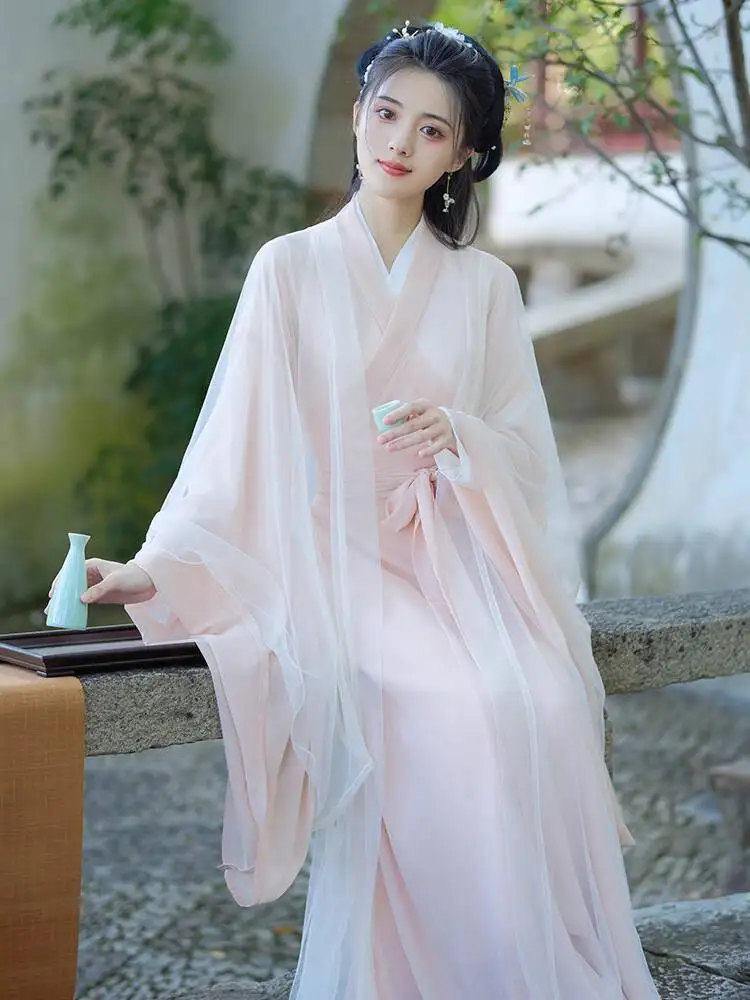 

Pink Adult Hanfu For Women, Wei And Jin Dynasty Style, Super Fairy-like, Classical Dance Costume, Ancient Style Performance