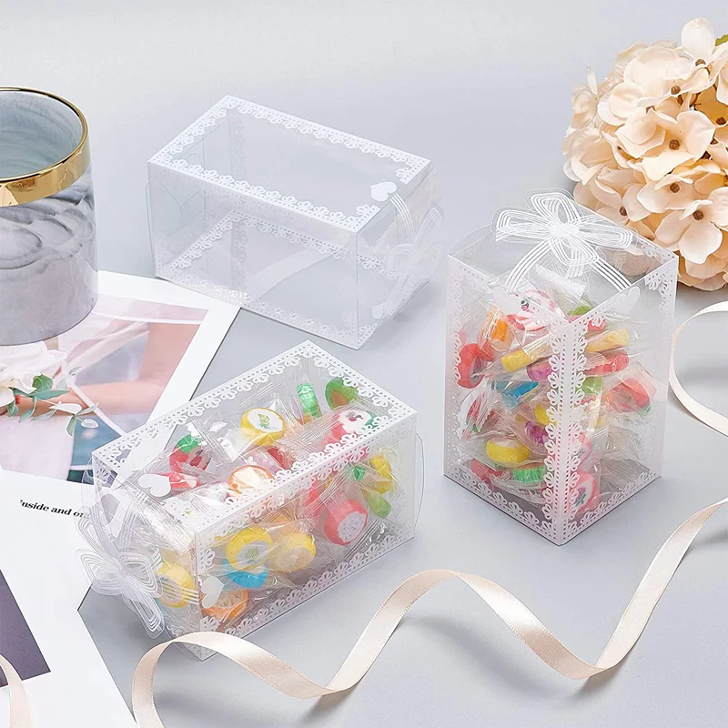 300Pcs Clear PVC Box Packing Wedding/Christmas Favor Cake Packaging Chocolate Candy Dragee Apple Gift Event Transparent Box