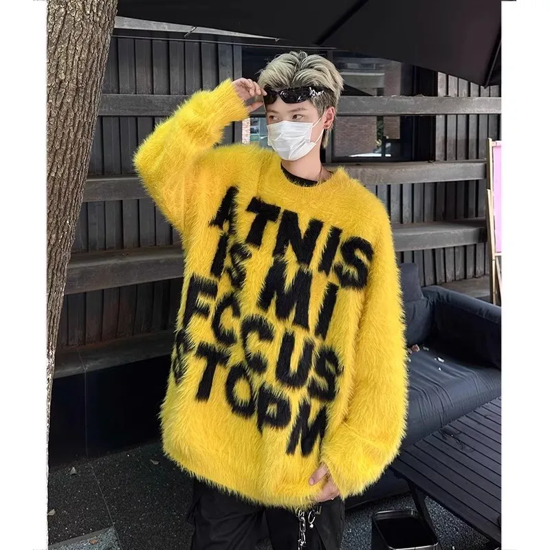 

Extra Large 300 Pou American Sle Thiened Men's Sweater Casual Loose Lazy Sle Letter Knitted irt Trendy Streetwear