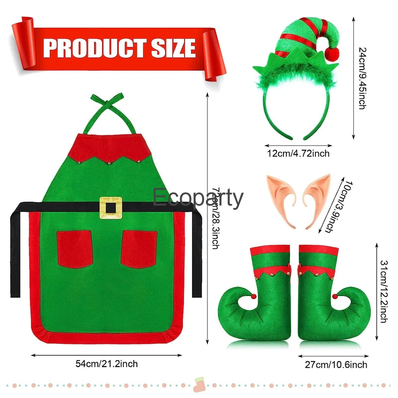 Costume di natale da donna grembiule Cosplay da elfo di natale cappello da babbo natale a righe collant scarpe Cover Suit regali per feste di natale per le donne