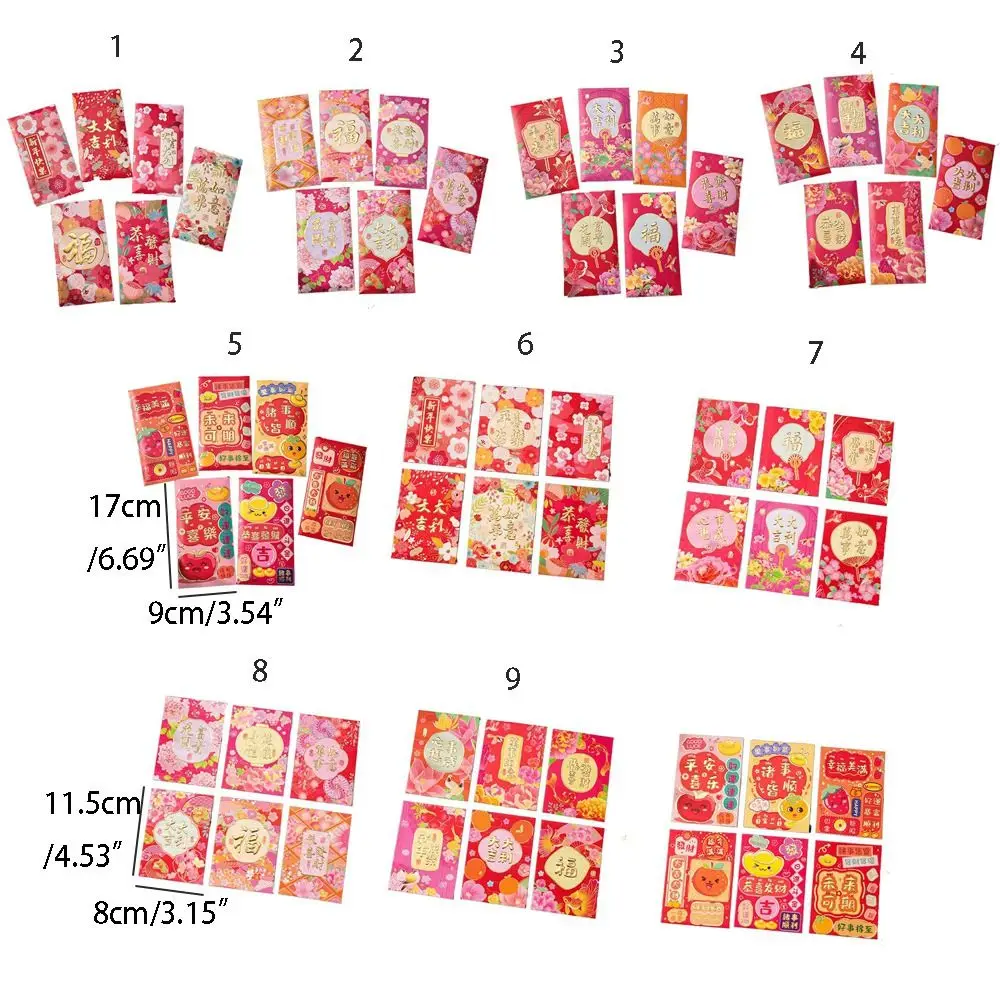 6Pcs/set Cartooon New Year Envelope Bag Thickened Recyclable Lucky Red Pocket Removable New Year Red Packet Blessing Gift
