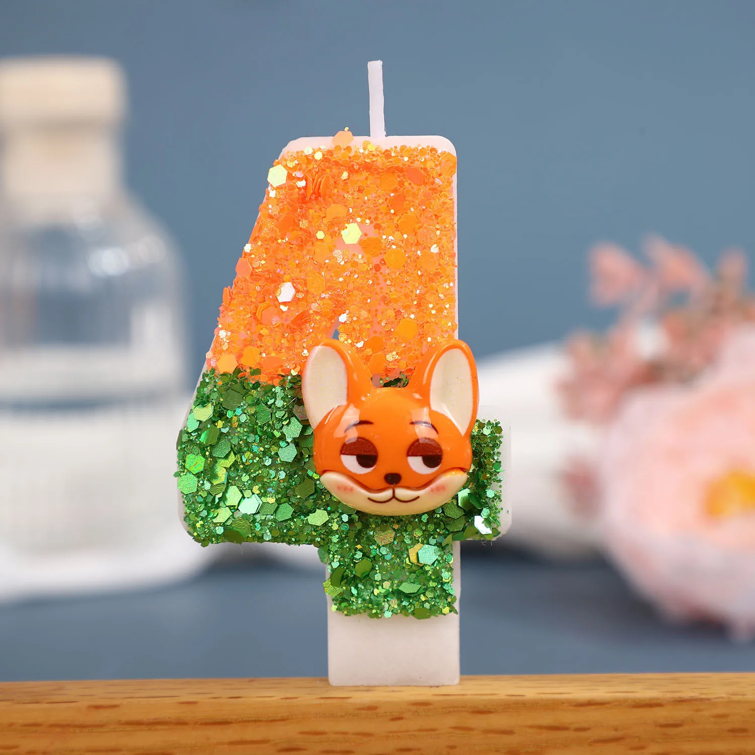 Orange Green Sequined Birthday Candles 0-9 Cartoon Animal Digital Candle Dessert Cake Plugin Festive Party Atmosphere Decoration