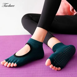 Calcetines de Yoga profesionales de cinco dedos para mujer, medias antideslizantes transpirables para Pilates, Fitness, sin dedos, con punta abierta para baile de Ballet