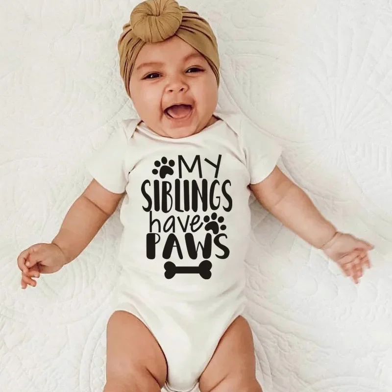 My Siblings Have Paws Newborn Baby Bodysuit Summer Short Sleeve 100% Cotton Jumpsuit Toddler Infant Outfits