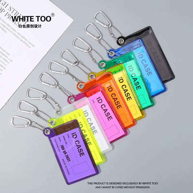 1 Piece Fluorescent Color Card Cover Case Keychain Kpop Idol Photocard Holder Transparent PVC Student ID Worker Card Holder