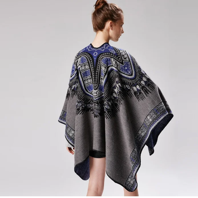 Women's New Abstract Pattern Thickened Split Dual-purpose Cape Cross-border Special Hot Selling Cape Ponchos