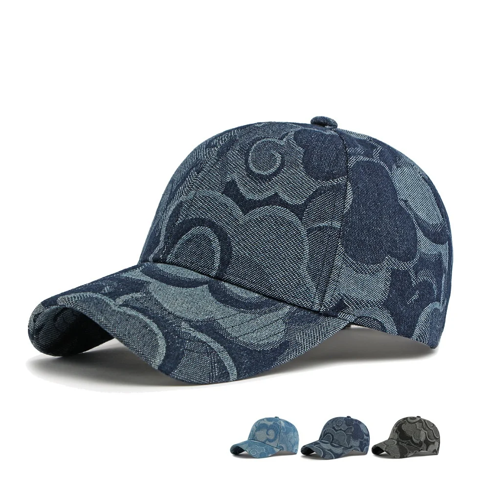 New Denim Jacquard Baseball Cap Hardtop Women's Four Seasons Sunscreen Hat Vintage Washed Do-old Trucker Haps Couple