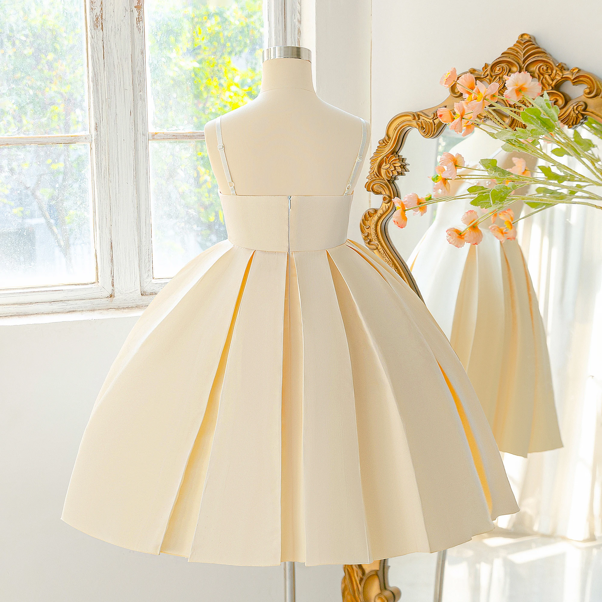 Elegant Fold Bridesmaids Party Girls Dress Formal Graduation Pageant Princess Evening Dress Girl Gala Wedding Birthday Prom Gown