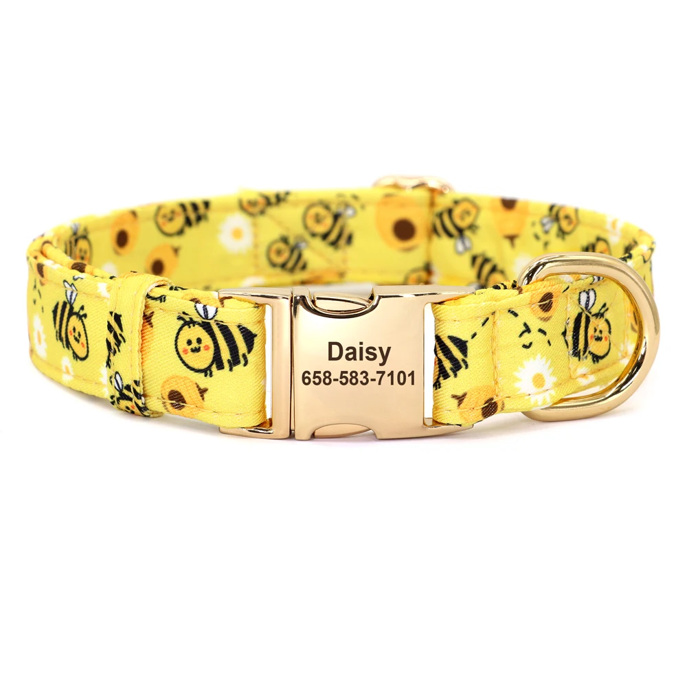 Personalisiertes Nylon-Hundehalsband mit Blumen- und Biene-Aufdruck, Welpenhalsbänder, kostenlose individuelle Haustier-ID-Halskettenhalsbänder für kleine große Hunde, Chihuahua – Detail 8