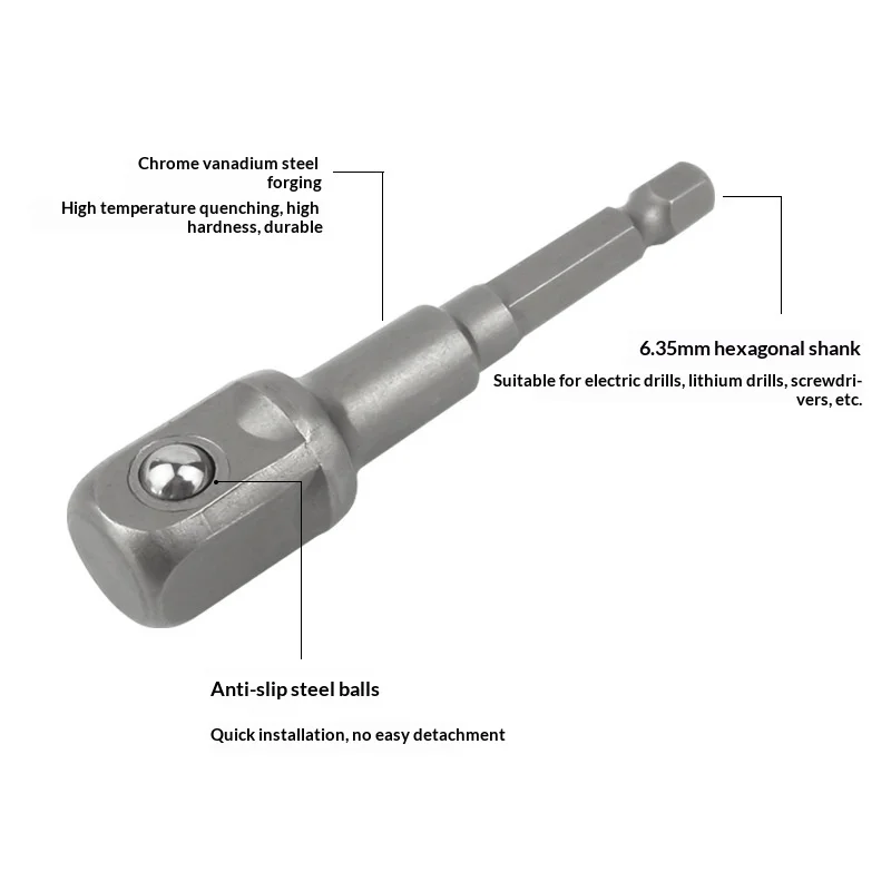 Hexagonal Handle To Square Joint Socket Connection Rod Electric Wrench Socket Head Connection Conversion Rod Hand Drill Joint