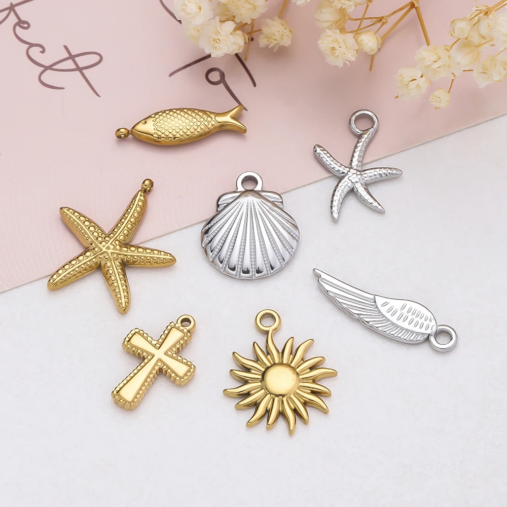

2Pcs/pack Stainless Steel Ocean Animal Turtle Shell Conch Starfish Charms Pendant for DIY Jewelry Necklace Making Accessories