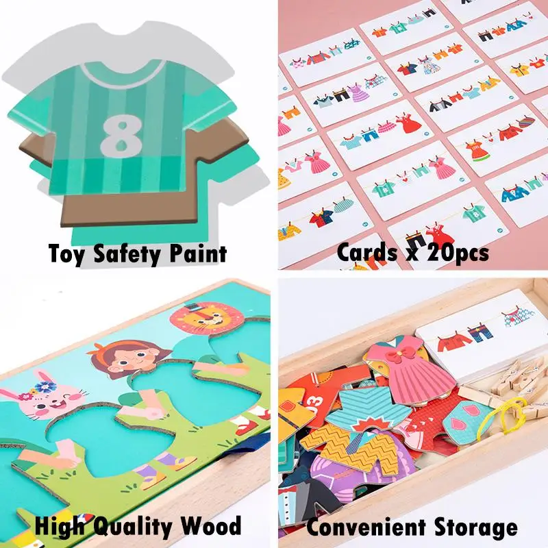 Wooden Kids Clothes Drying Dress-Up Puzzle Jigsaw Montessori Games  Toys Thinking Games Educational Matching Sorting Toys Gifts