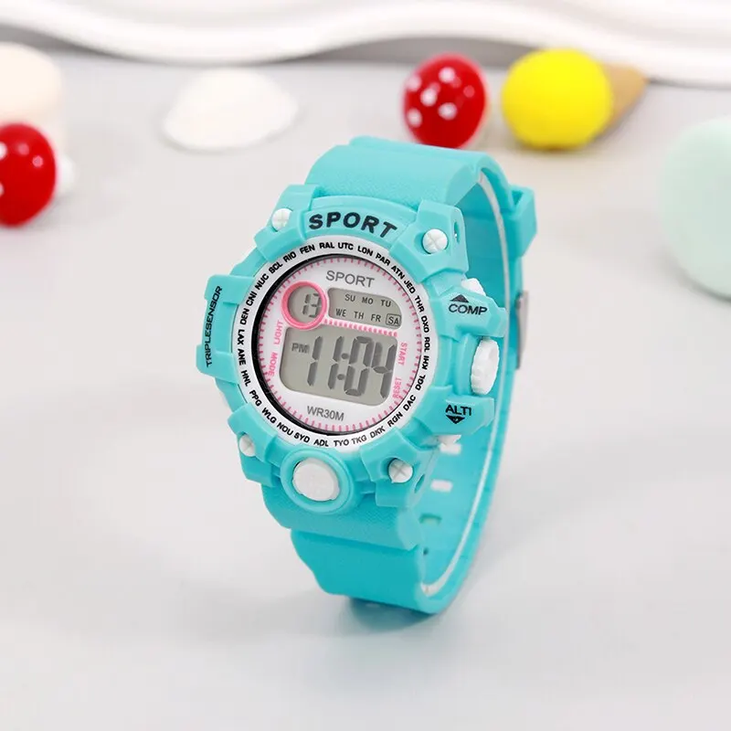 Girls Children Student Blue Women Lady Clock Calendar Silica Gel Cartoon Cute Rabbit Bracelet Quartz Wrist Watch