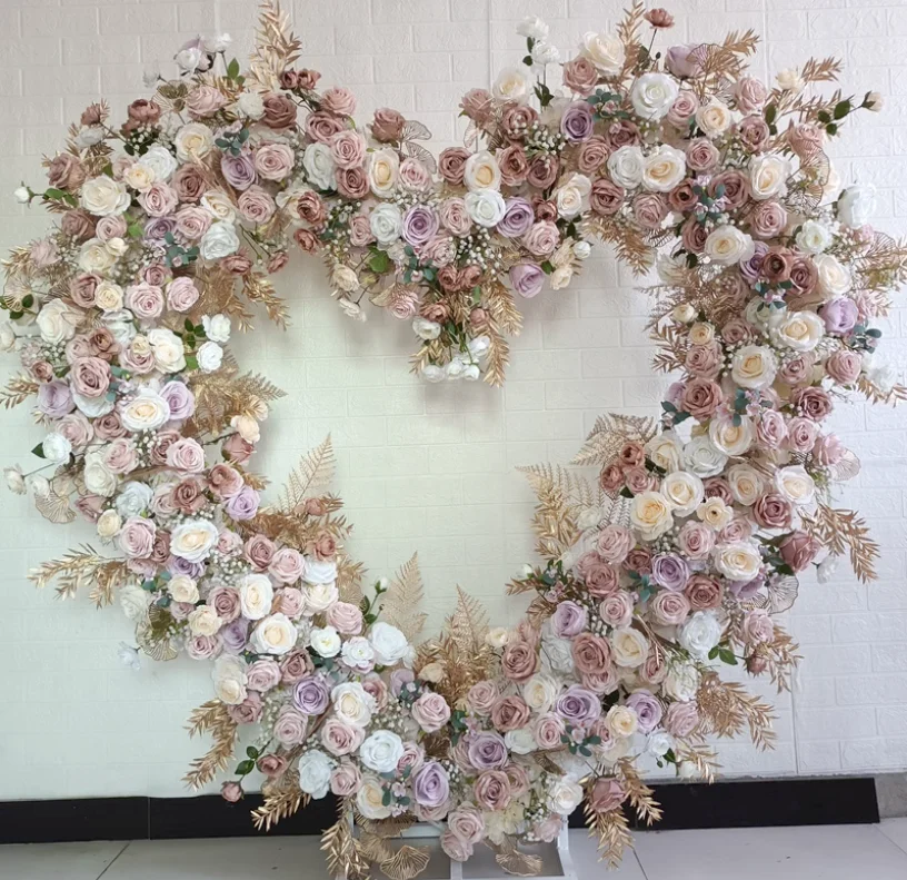 Love Heart-Shaped Arch Frame Decor 5D Floral Row Arrangement Wedding Backdrop Flower Stand Celebration Event Props