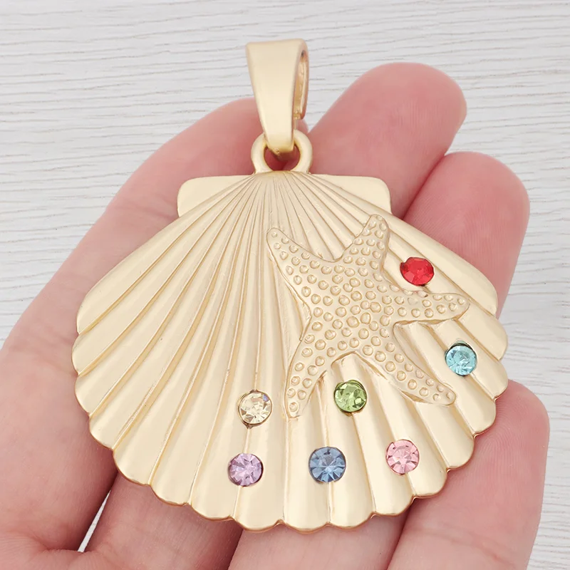 1 x Silver/Gold Color Large Rhinestone Scallop Shell Starfish Charm Pendant For DIY Necklace Jewelry Making Findings Accessories