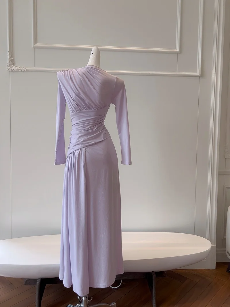 Ele Purple Slim Fit Dr High Waist A-Line Skirt Long Sve Wedding Par Date Cany Annual Meeting Ele Dr