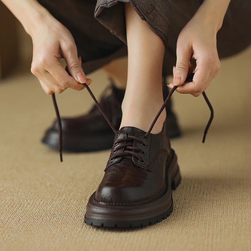 

Women’s Flats Oxfords Genuine Leather Spring Summer Casual Brogues Vintage Handmade Style Designer Luxury Black oxford shoes