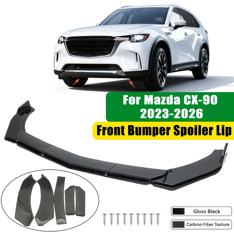For Mazda CX-90 2023-2026 5Pcs ABS Car Front Bumper Lip Spoiler Splitter Body Kit Canard Tuning Accessories