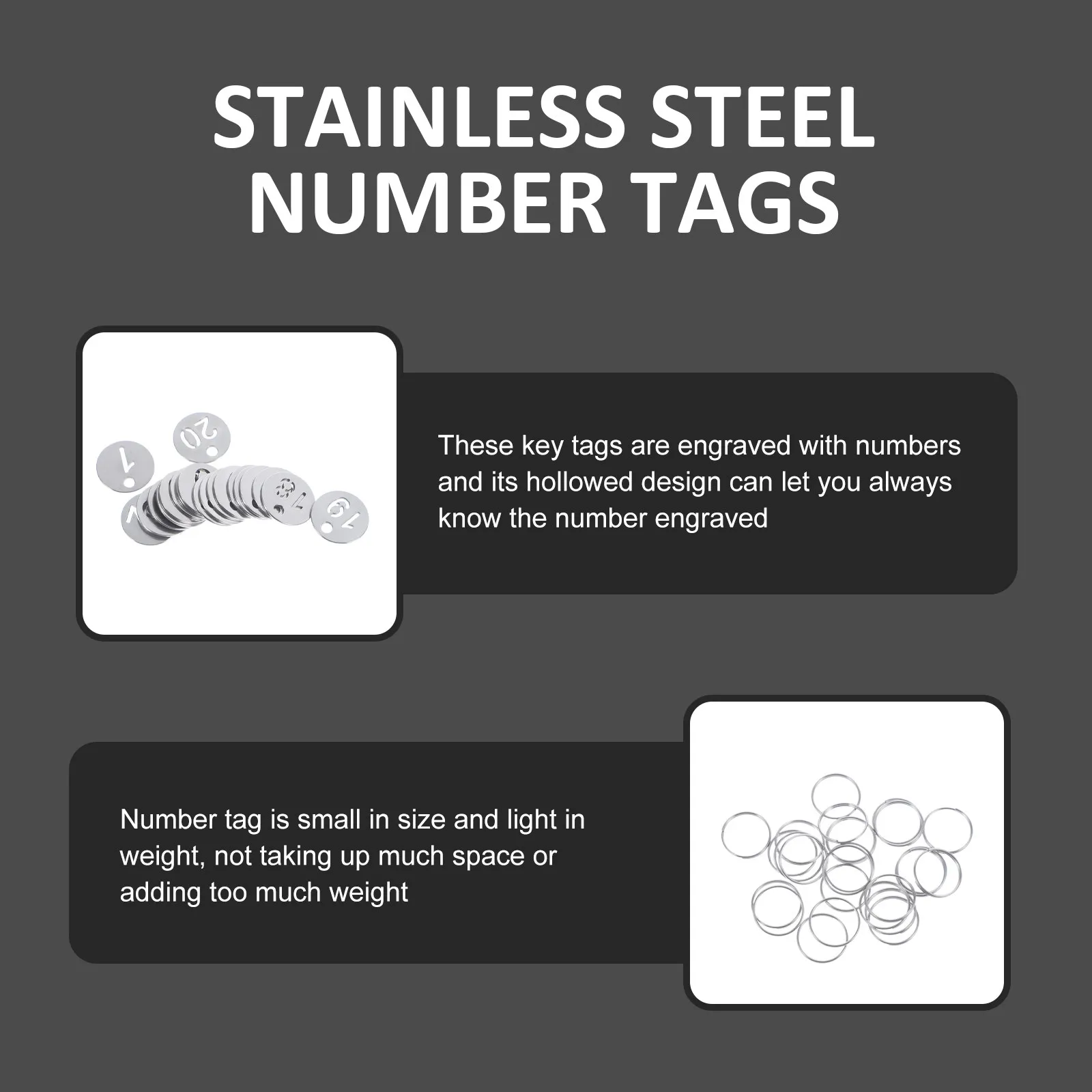 20Pcs Number Tags Stainless Steel Hollowed Key Labels for Keychains Bags Luggage Identification Workshop Key Tags with Ring