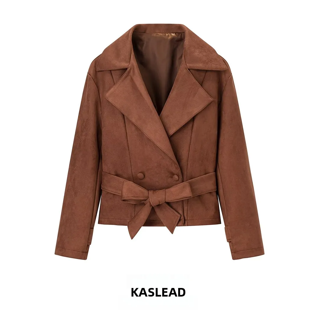 

KASLEAD новый женский модный двубортный замшевый жилет Jaet Long Sve с воротником на заказ осенний сезон женская верхняя одежда