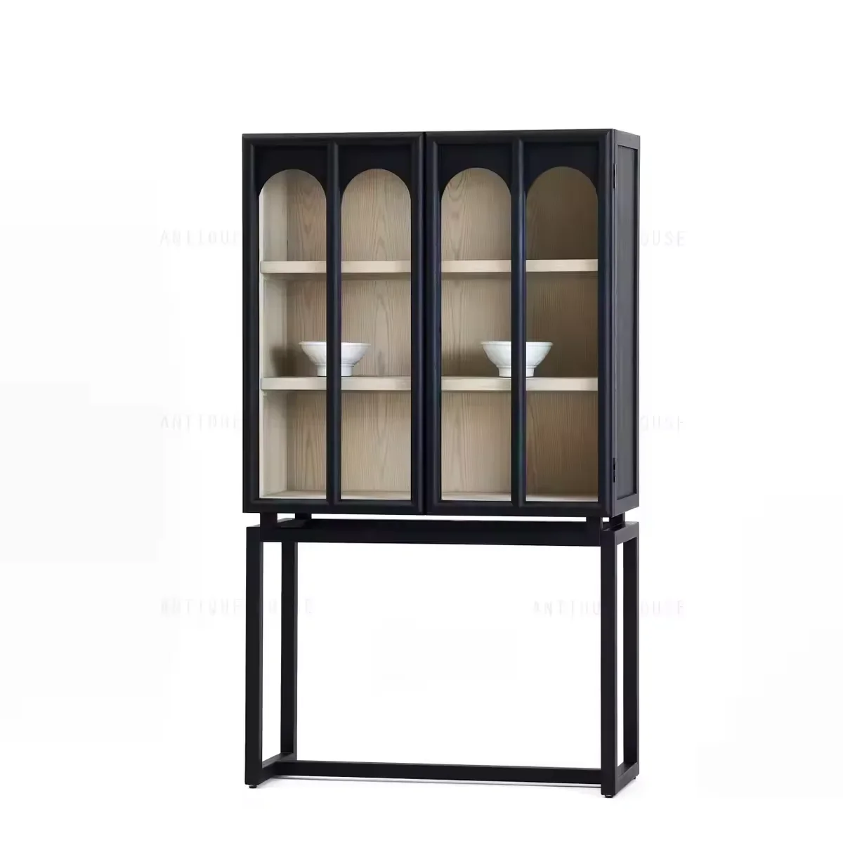 

Minimal Modernist Oak Wood Glass Cabinet Oak Wooden Storage Cabinet Modern Black Display Cabinet