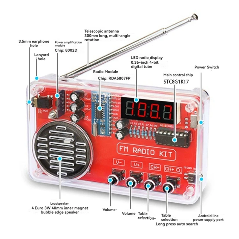 FM Radio DIY Kit Electronic Assembly Soldering Practice Kit 50-108 Mhz Receiver With LCD Display