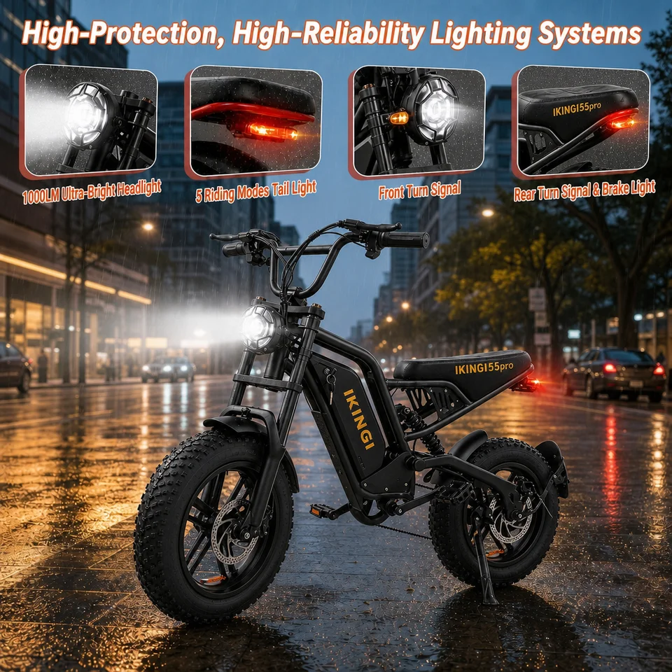 IKING 55pro Off-Road Electric Bike 1000W Motor 48V 15AH 16" Fat Tire All-Terrain E-Bike Full Suspension Dual Disc Brake for Adults image 8