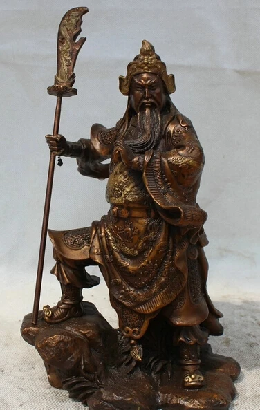 wholesale factory Chinese Bronze Feng Shui Stand Guan Gong Yu Warrior God knight Statue Sculpture 25% off