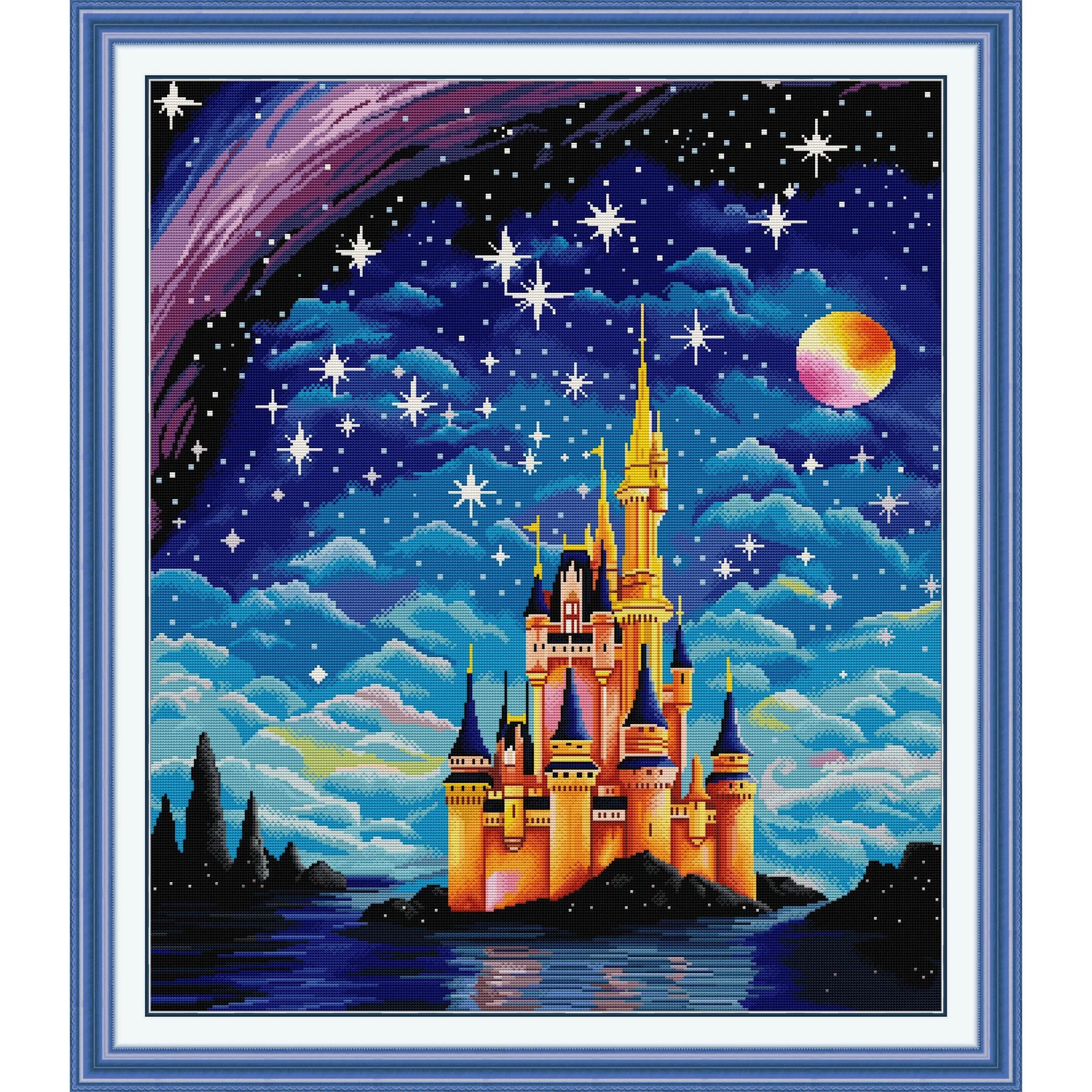 

Soulgift News Набор для вышивки крестом с предварительной печатью, штампованная ткань Аида с нитками DMC, набор для вышивания - Замок звездного неба 2