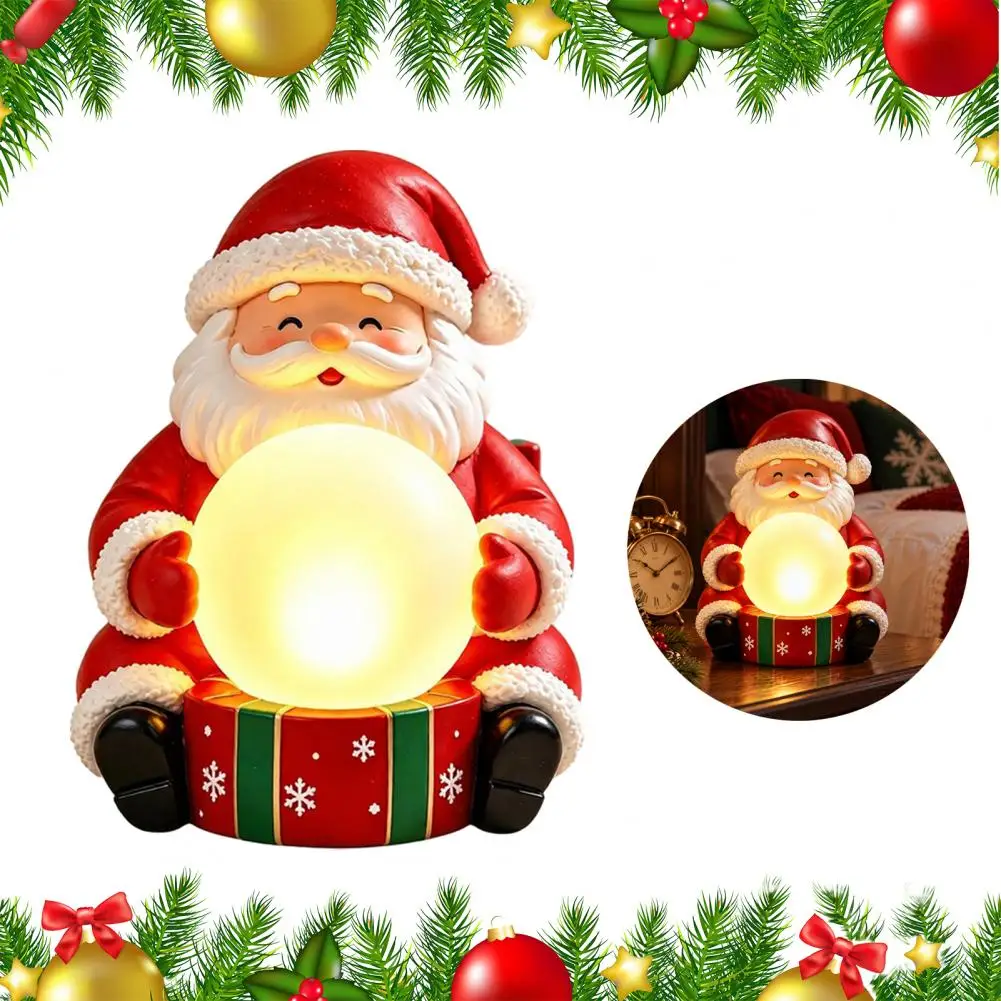 Light Up Santa Claus Figurine, Christmas Statue Holding Glowing Crystal Ball, Warm Night Light, Tabletop Ornament For Home Decor