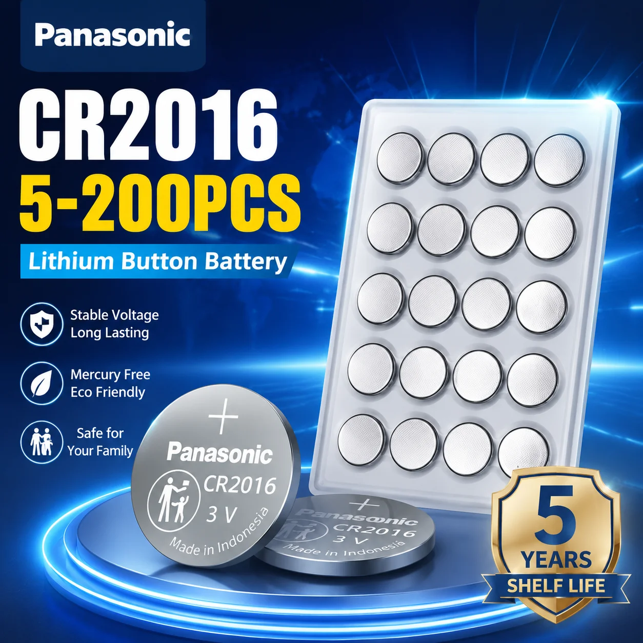 Panasonic CR2016 Lithium Button Battery 5-200PCS BR2016 DL2016 LM2016 3V CR 2016 Coin Cell Watch Batteries for Toys Clock Remote