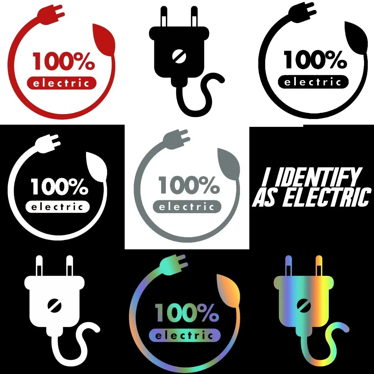 

100% Electric Vehicle Creative Plug PVC Waterproof Stickers Accessories for Car Suv Truck Van Wall Camper Off-road Bicycle