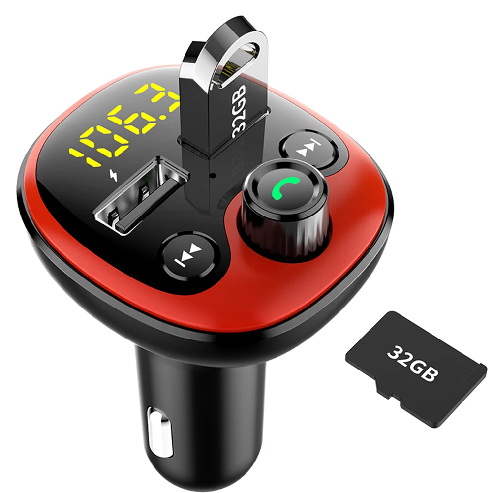

Car Dual USB FM Transmitter Hand-free Car Kit MP3 Player Support U Disk LCD Display with USB Adapter (Red)