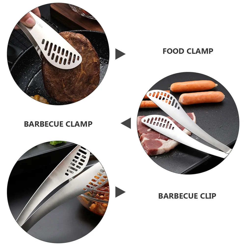 

1Pcs Food Tong Stainless Steel Durable Practical Heat Resistant Bbq Clamp Steak Clip Hollowed-Out Grill Clamp Barbecue Clip