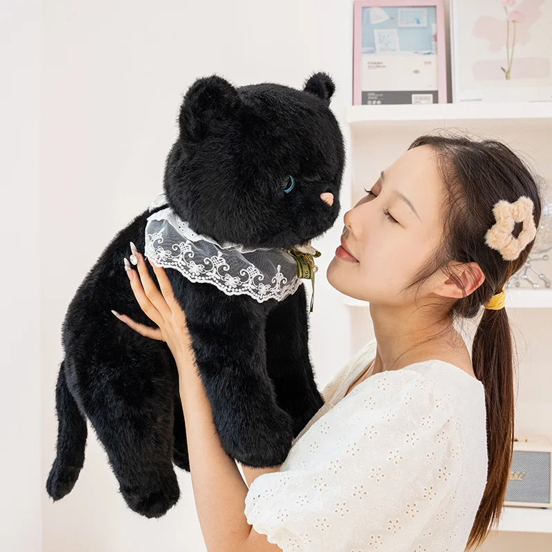 33/45/60 センチメートルソフトかわいい黒猫ぬいぐるみ枕よだれかけ座っている黒猫ぬいぐるみ家の装飾なだめるギフト子供のための