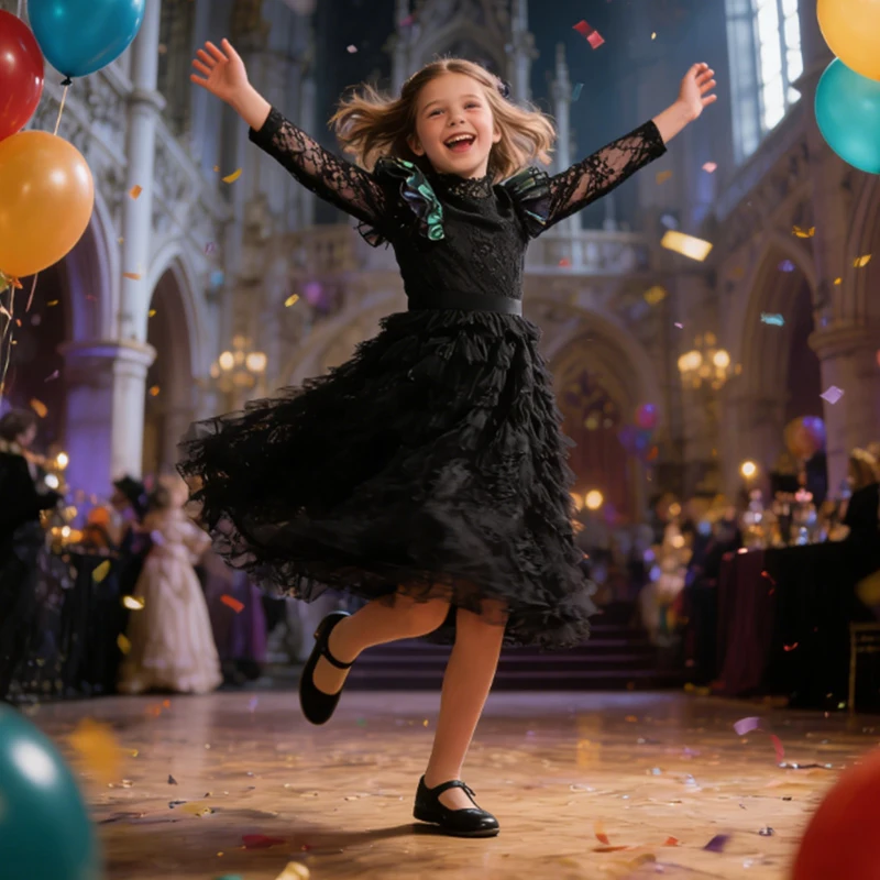 Girl's Witch Costumes Movie Witch Role Play Tulle Princess Dress With Cloak Outfits Kids Disguise Carnival Cosplay Costumes