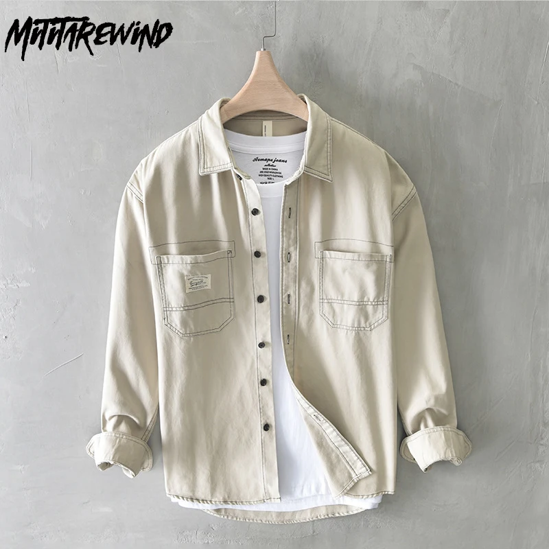 

New Men White Long Sleeve Shirt Spring Autumn Casual Workwear Top Pure Cotton Youth Loose Shirt Japanese Fashion chemise homme