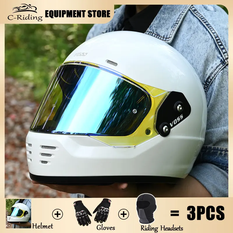 

Full Face Motorcycle Helmet Rapide Solid BLACK Retro Helmet Riding Motocross Racing Motorbike Helmet Cruiser Full Coverage Helm