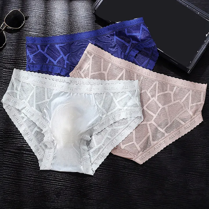 

1pc Mens Transparent Ice Silk Bulge Pouch Solid Color Panties Underwear Comfortable Low Waist Elastic Briefs Shorts