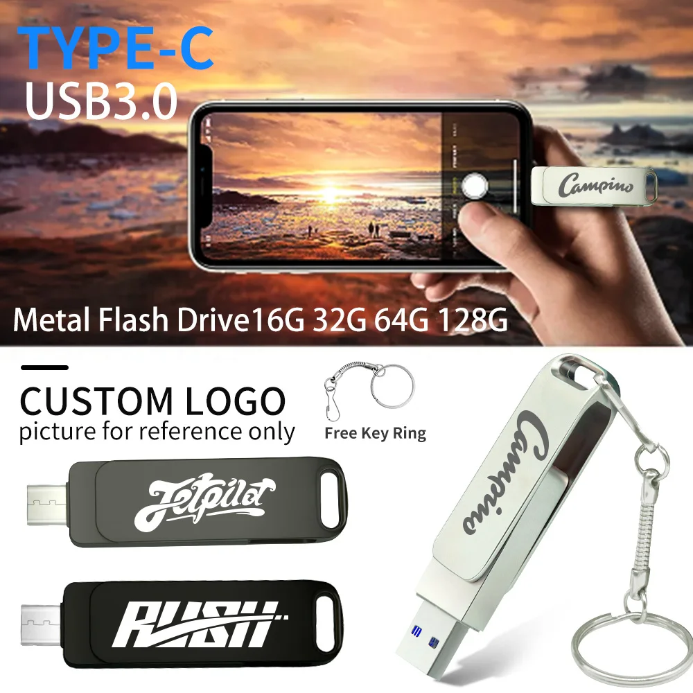 แฟลชไดร์ฟ USB Type-C 2IN 1 USB 3.0แฟลชไดร์ฟ USB แฟลชไดรฟ์ปากกา OTG 32GB 64GB 128GB 256GB